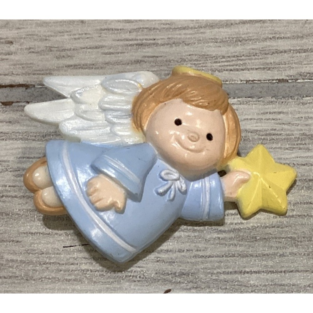 Silvertone Pin Textured Painted Angel w/ Star Vintage